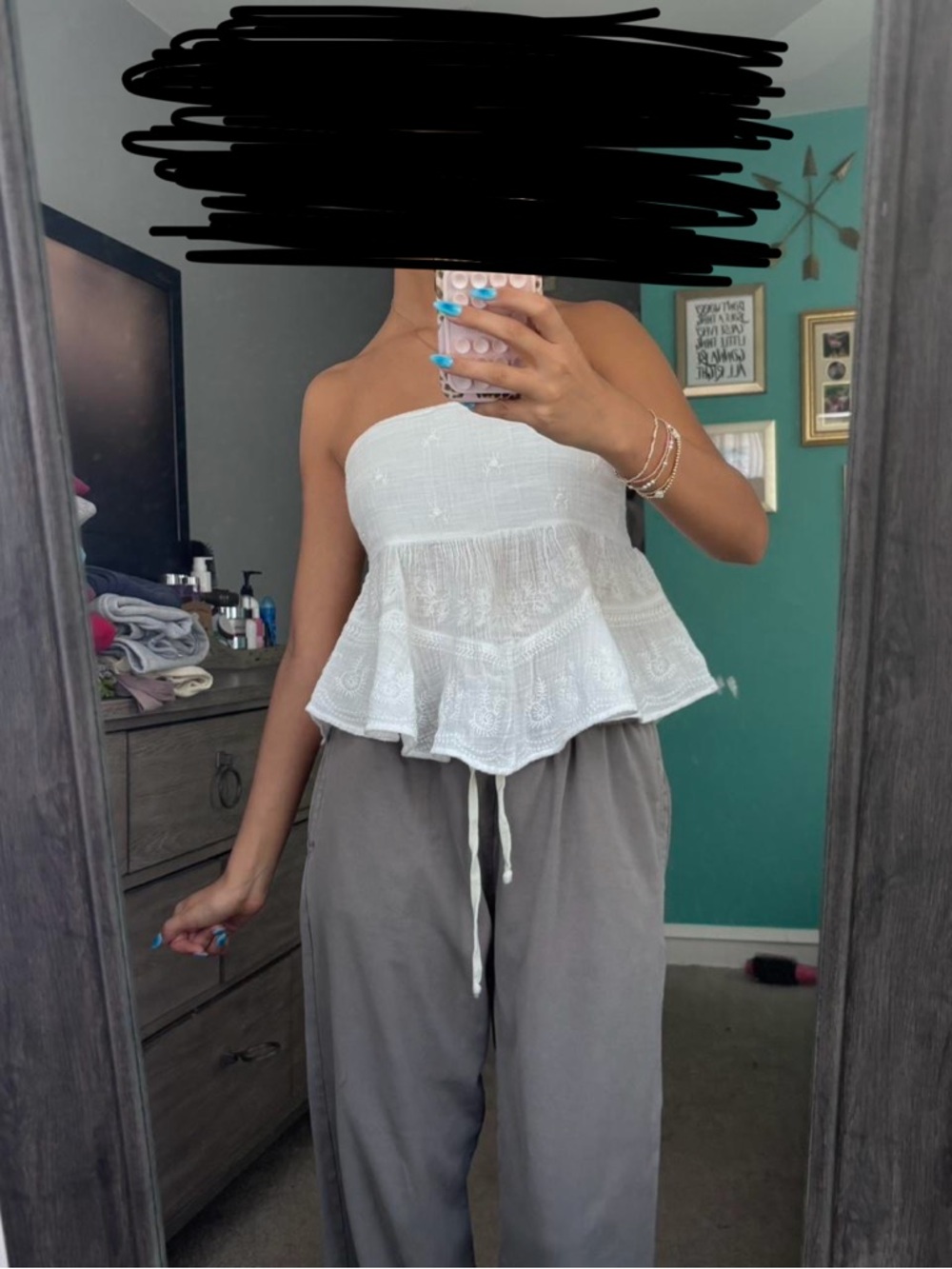 American Eagle Outfitters White Strapless lace babydoll top